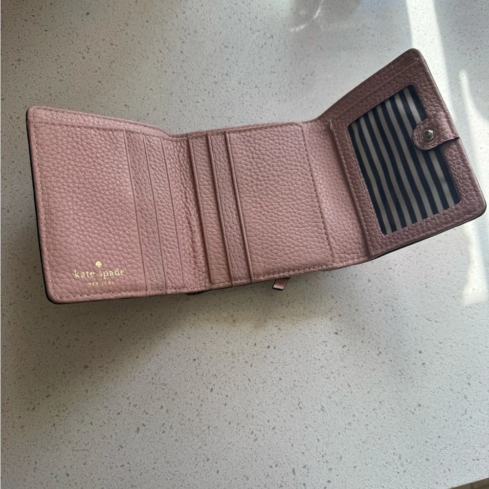 Kate Spade Purse Wallet Leather Light Pink/Gold Trifold - Picture 3 of 6